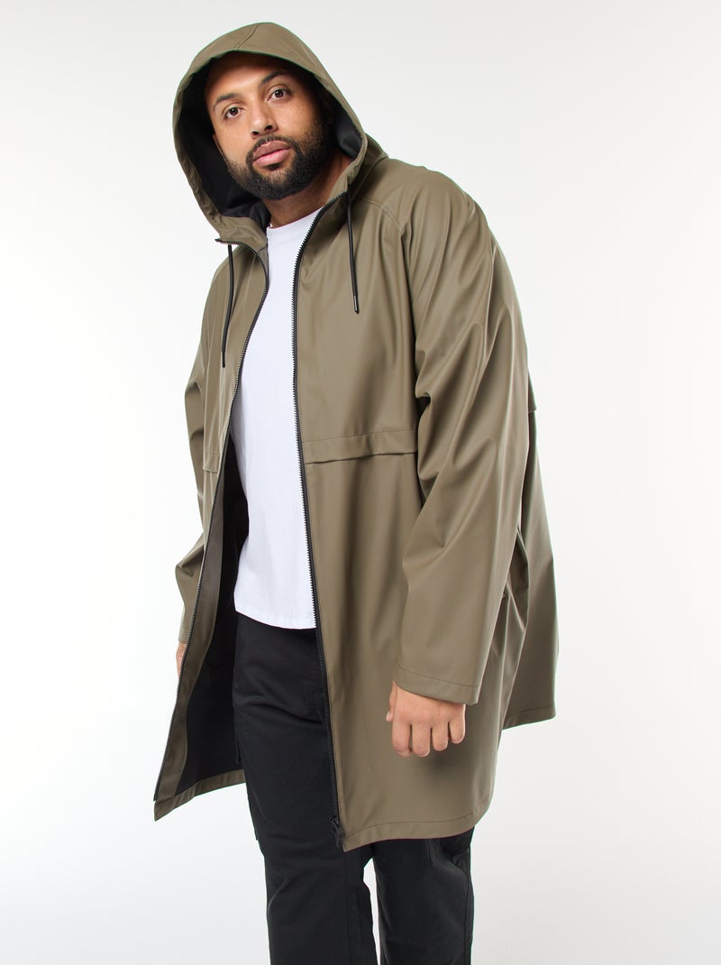 Parka tinta unita lunga e idrorepellente con cappuccio Kaki - Kiabi