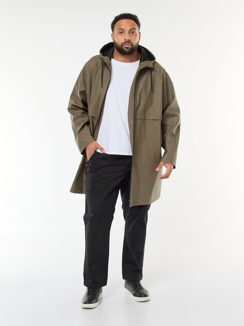 Parka tinta unita lunga e idrorepellente con cappuccio Kaki - Kiabi