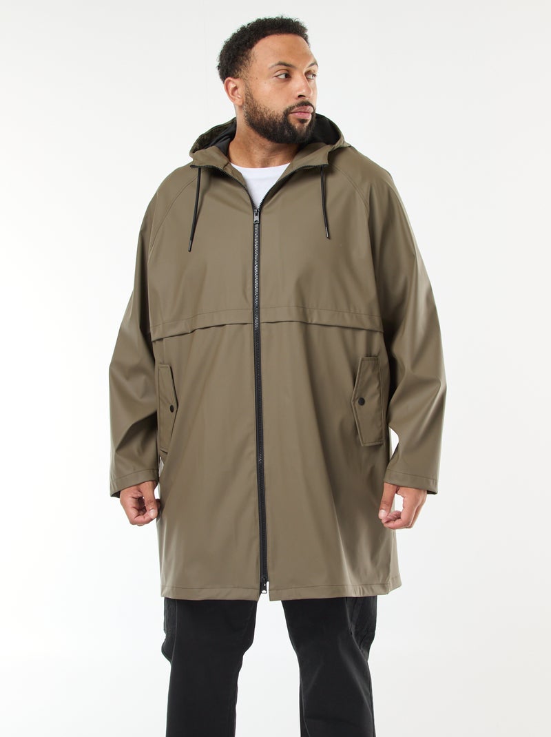 Parka tinta unita lunga e idrorepellente con cappuccio Kaki - Kiabi