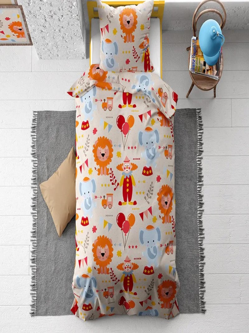 Parure da Letto Bambino in Cotone Elefante e Leone Beige - Kiabi