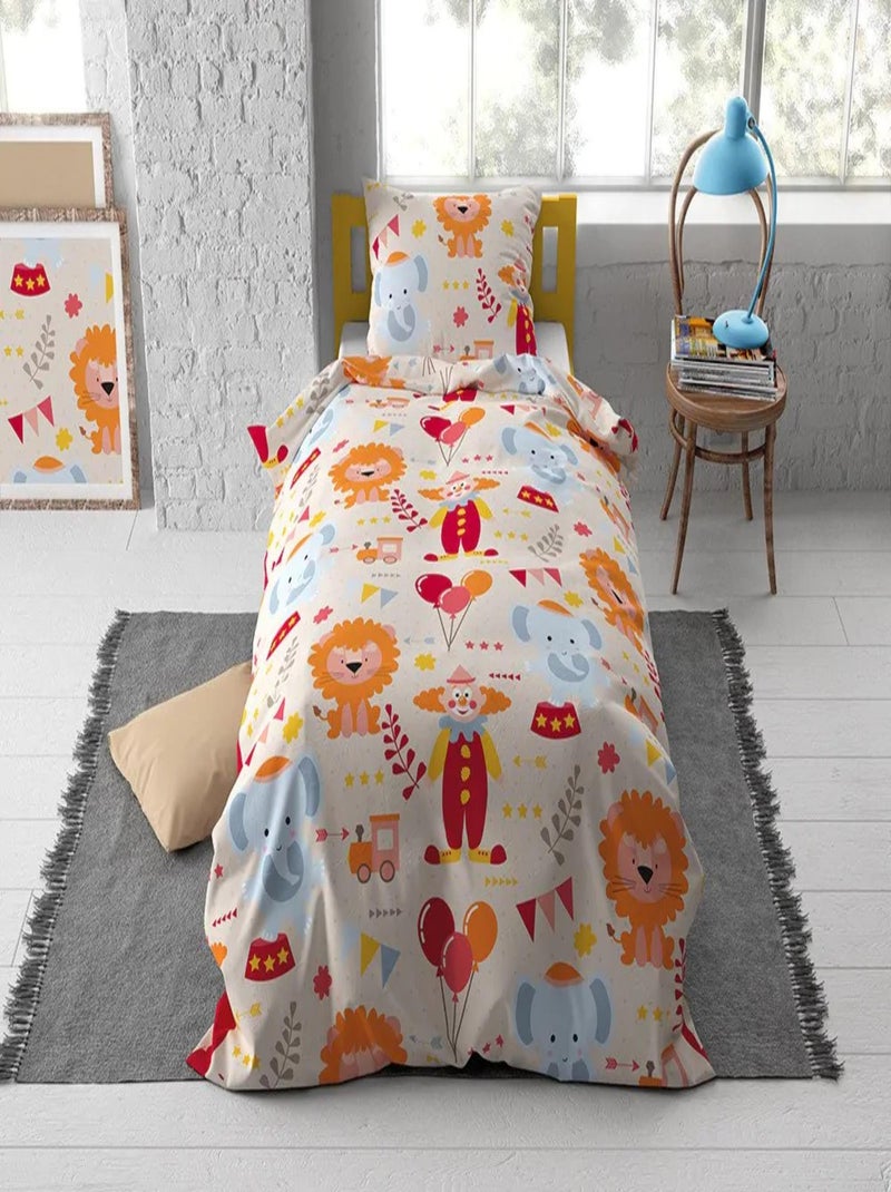 Parure da Letto Bambino in Cotone Elefante e Leone Beige - Kiabi