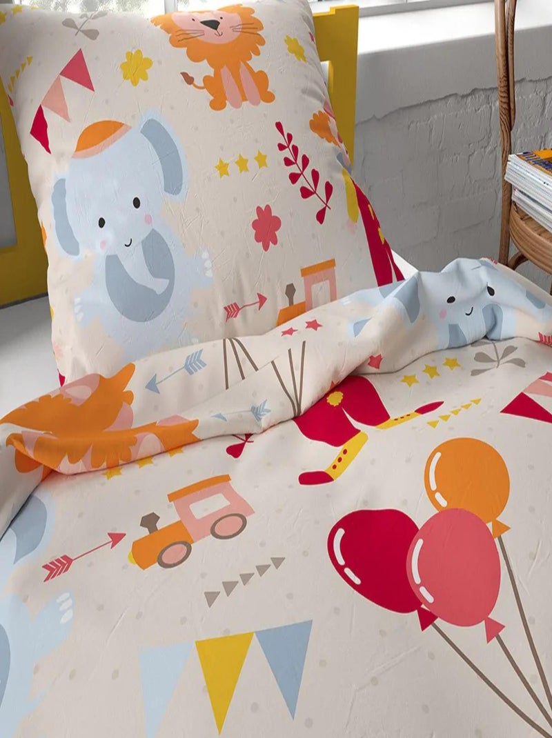 Parure da Letto Bambino in Cotone Elefante e Leone Beige - Kiabi