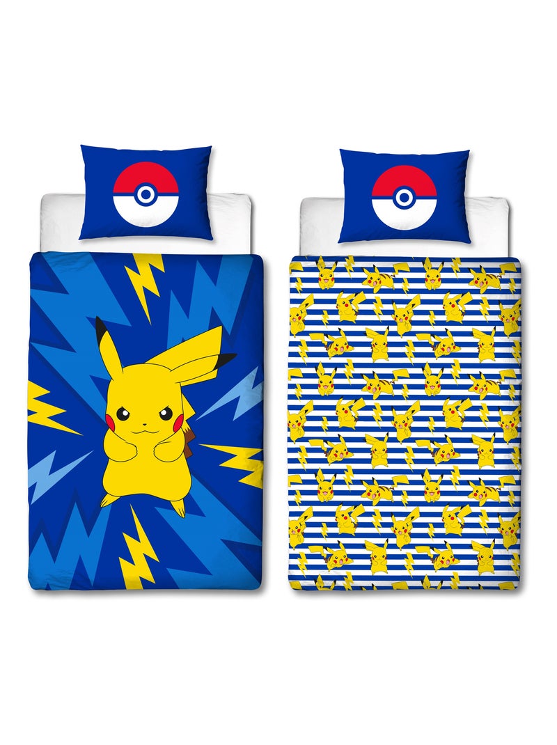 Parure da Letto Bambino Pokémon, Microfibra Oeko-Tex, Stampa Reversibile, Letto Singolo, ELETTRICO Blu - Kiabi