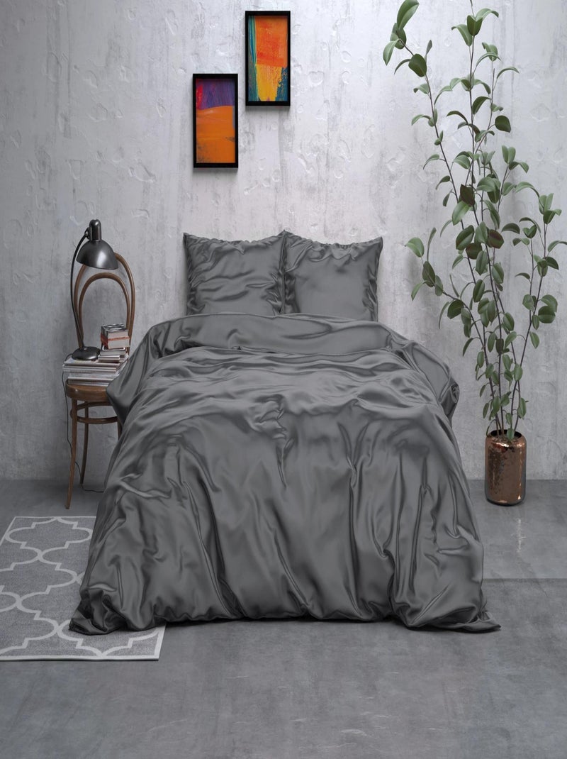 Parure da Letto Satin Grigio Antracite Grigio - Kiabi