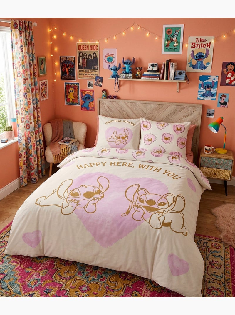 Parure de Lit double Stitch et Angel Rose, Textile Oeko-Tex, Lit 2 places Beige/Rosa - Kiabi