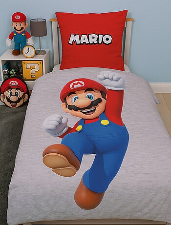 Parure letto bambino Mario, microfibra Oeko-Tex, stampata reversibile, letto singolo, LUIGI