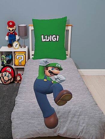 Parure letto bambino Mario, microfibra Oeko-Tex, stampata reversibile, letto singolo, LUIGI