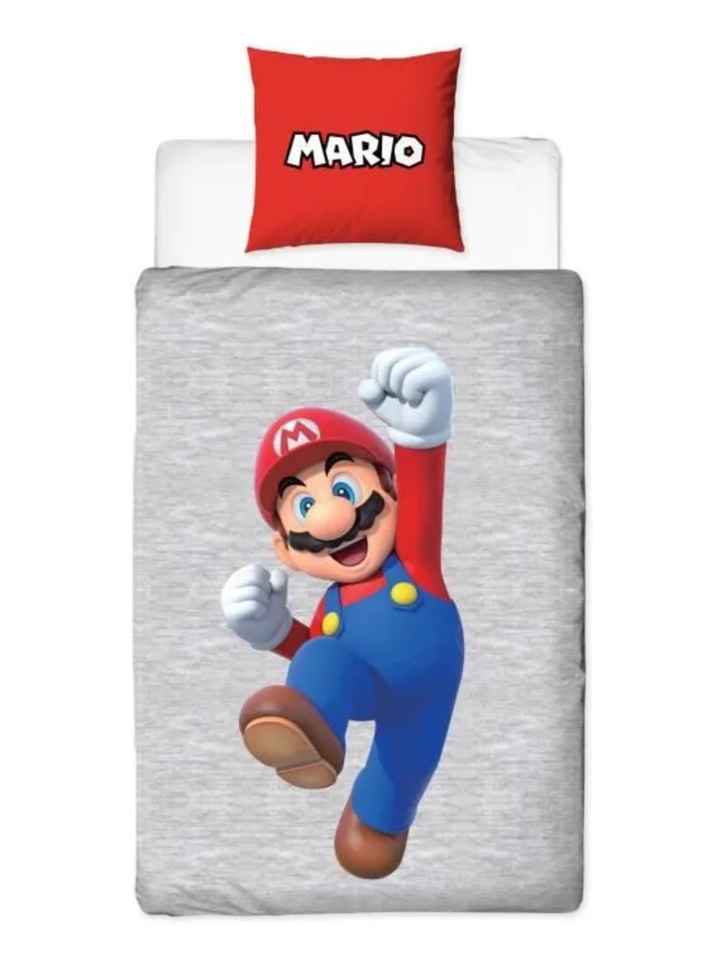 Parure letto bambino Mario, microfibra Oeko-Tex, stampata reversibile, letto singolo, LUIGI Grigio - Kiabi