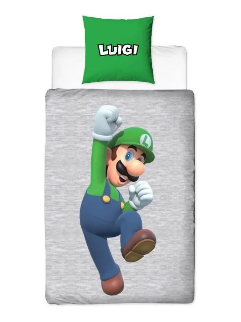 Parure letto bambino Mario, microfibra Oeko-Tex, stampata reversibile, letto singolo, LUIGI Grigio - Kiabi