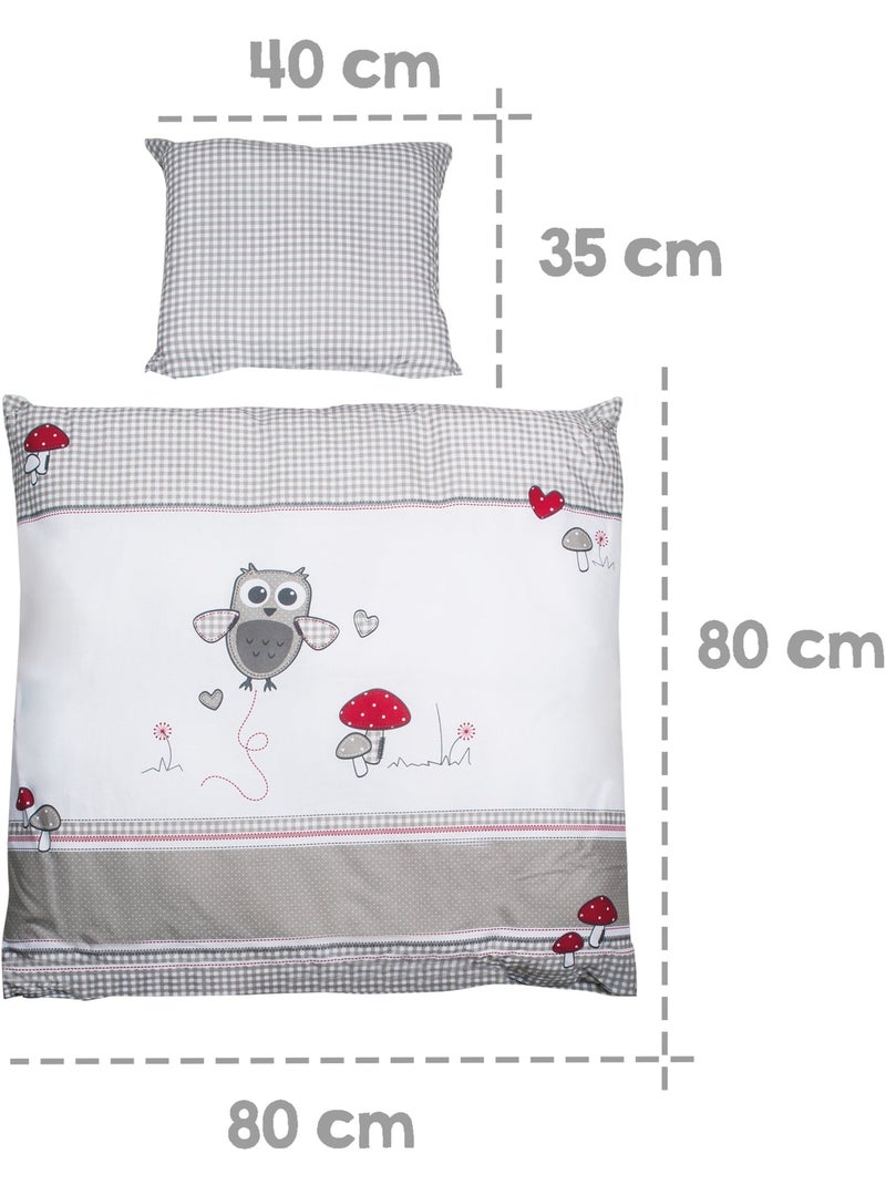 Parure letto bebè – copripiumino + federa in cotone "Roba Adam & Eule" Grigio rosso bianco - Kiabi