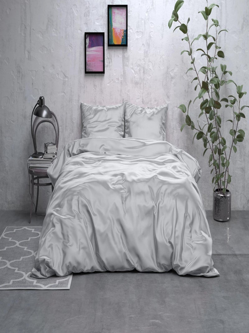 Parure letto in raso grigio argento Grigio - Kiabi