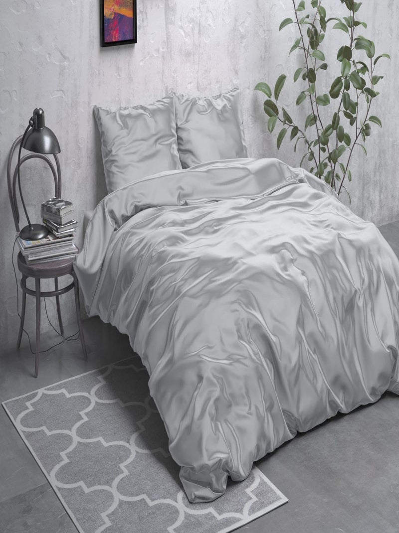 Parure letto in raso grigio argento Grigio - Kiabi
