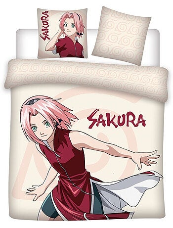 Parure Letto Matrimoniale Naruto Sakura 240x220 cm + 2 Federe 65x65 cm Cotone-Poliestere Reversibile