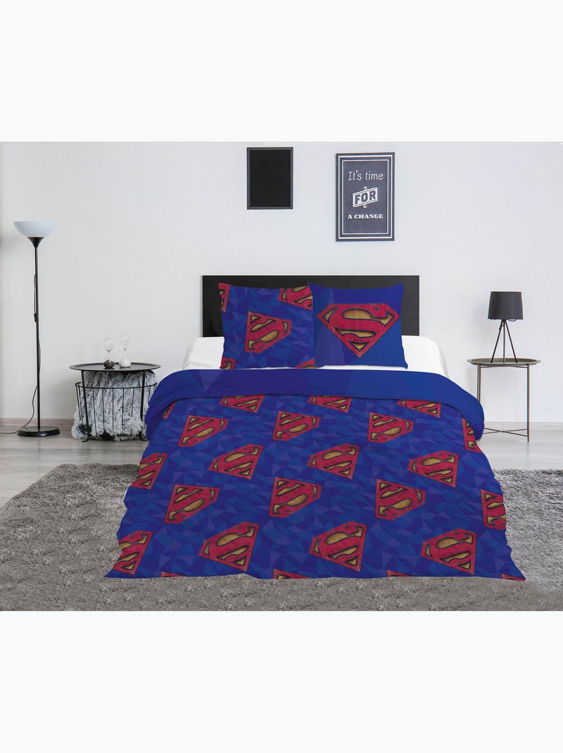 Parure Letto Matrimoniale Superman DC Comics 240x220 cm + 2 Federe 65x65 cm Cotone-Poliestere Revers Nero Blu - Kiabi