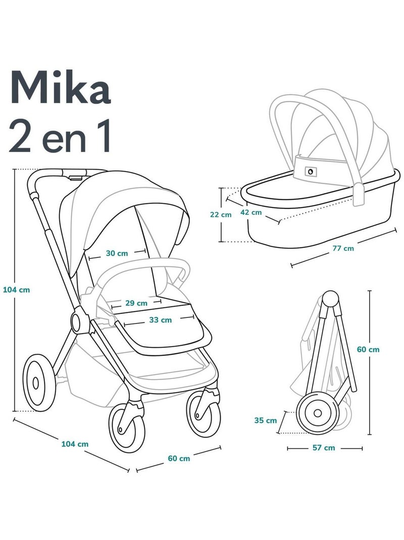 Passeggino 2 in 1 - LIONELO Mika - Include navicella e accessori - Ruote grandi - Blu Blu - Kiabi
