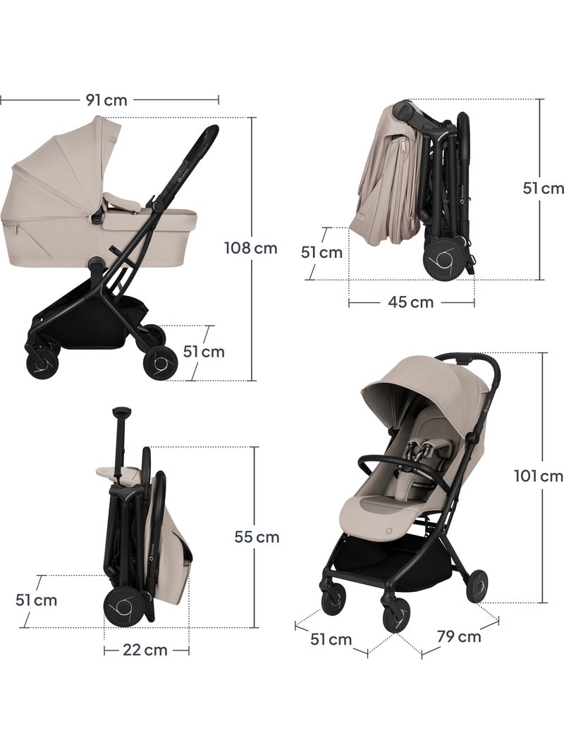 Passeggino 2 in 1 LIONELO Sia - Ultraleggero - Kit compatto - Navicella - Copertura antipioggia Beige - Kiabi