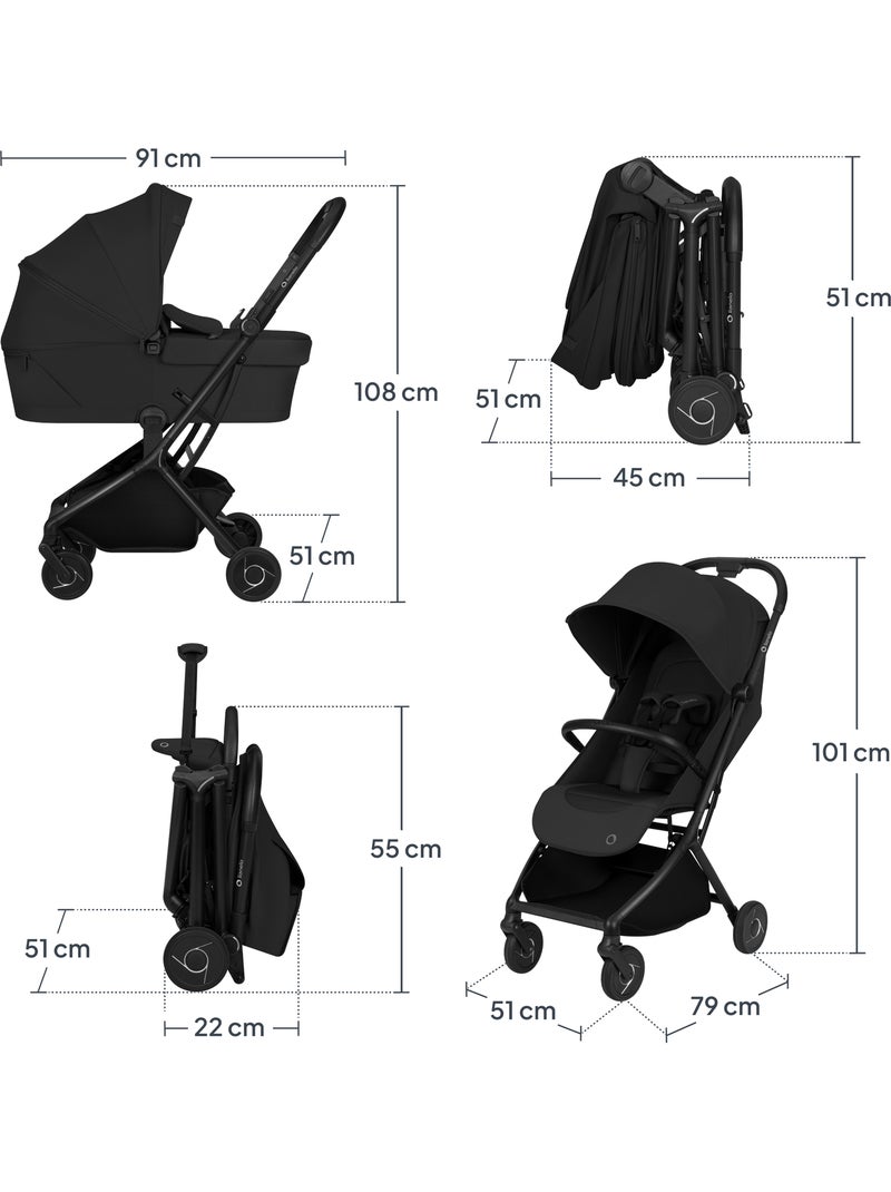 Passeggino 2 in 1 LIONELO Sia - Ultraleggero - Kit compatto - Navicella - Copertura antipioggia Nero - Kiabi