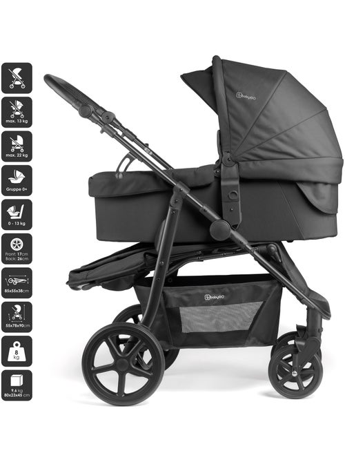 Passeggino 3 in 1 con seggiolino auto, navicella e seduta sportiva Evolution Black – babyGO - Kiabi Passeggino 3 in 1 con seggiolino auto, navicella e seduta sportiva Evolution Black – babyGO - Kiabi