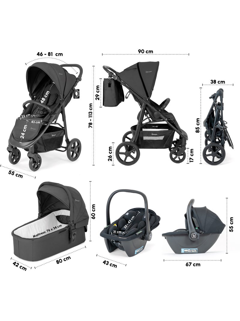 Passeggino 3 in 1 con seggiolino auto, navicella e seduta sportiva Evolution Black – babyGO Nero - Kiabi
