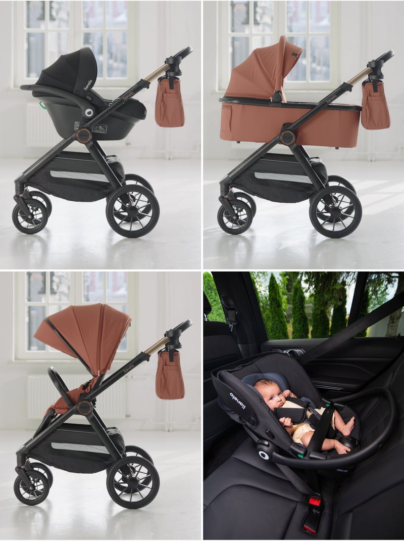 Passeggino 3in1 LIONELO Layla - Trio con Navicella, Ovetto e Accessori - Fino a 22 kg Marrone - Kiabi