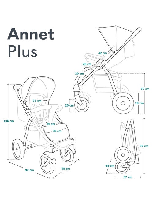 Passeggino All-Terrain LIONELO Annet Plus - Fino a 22 kg - Ruote grandi - Accessori - Kiabi