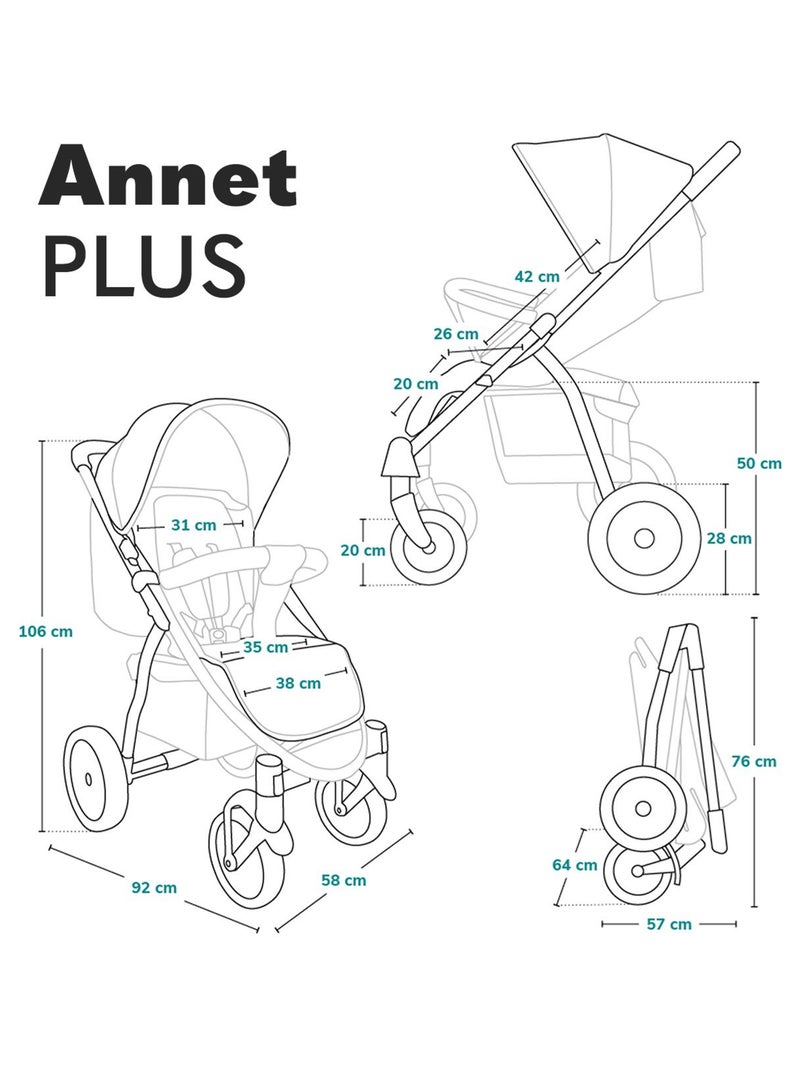 Passeggino All-Terrain LIONELO Annet Plus - Fino a 22 kg - Ruote grandi - Accessori Nero - Kiabi