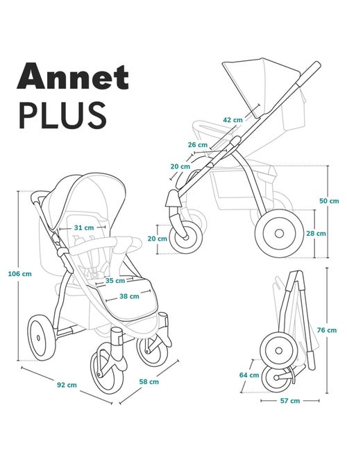 Passeggino All-Terrain LIONELO Annet Plus - Fino a 22 kg - Ruote grandi - Accessori - Kiabi