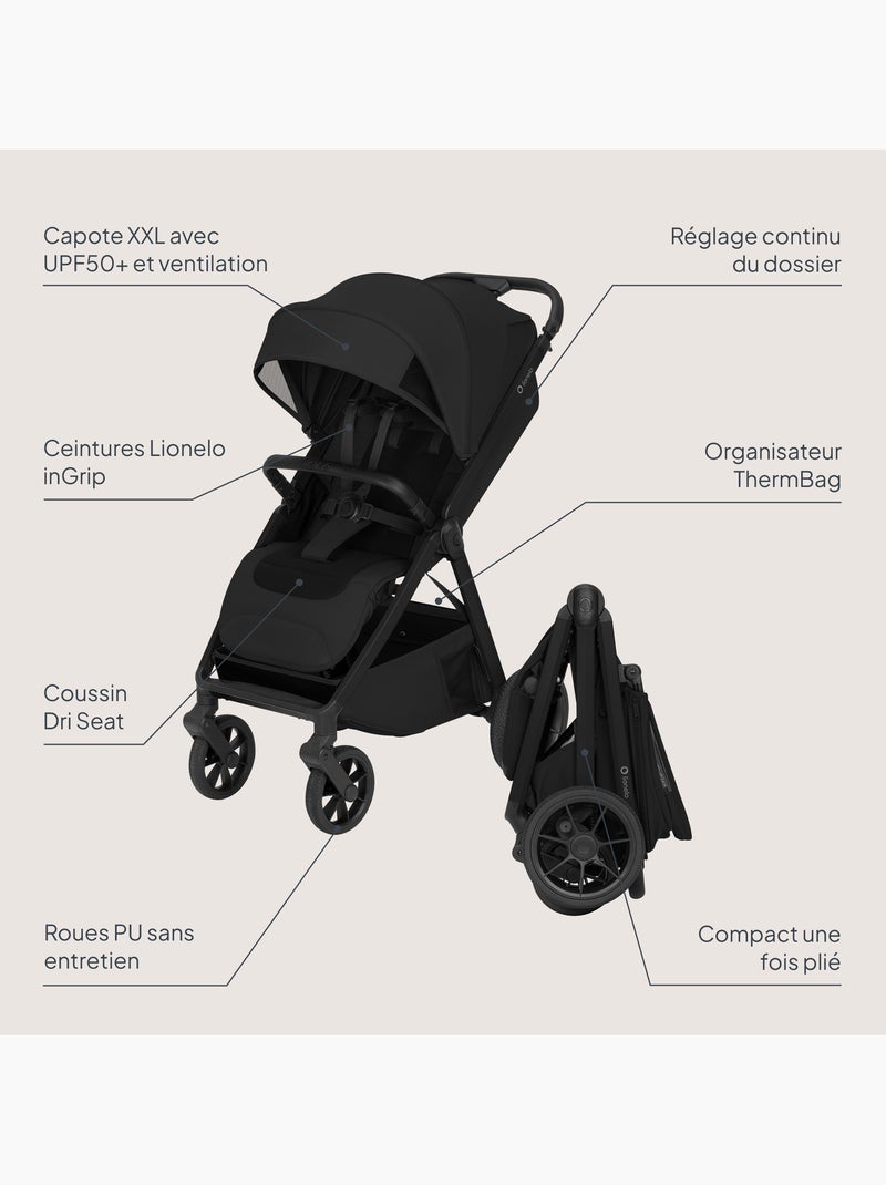 Passeggino compatto lionelo bett- leggero e pieghevole - fino a 22 kg Nero - Kiabi