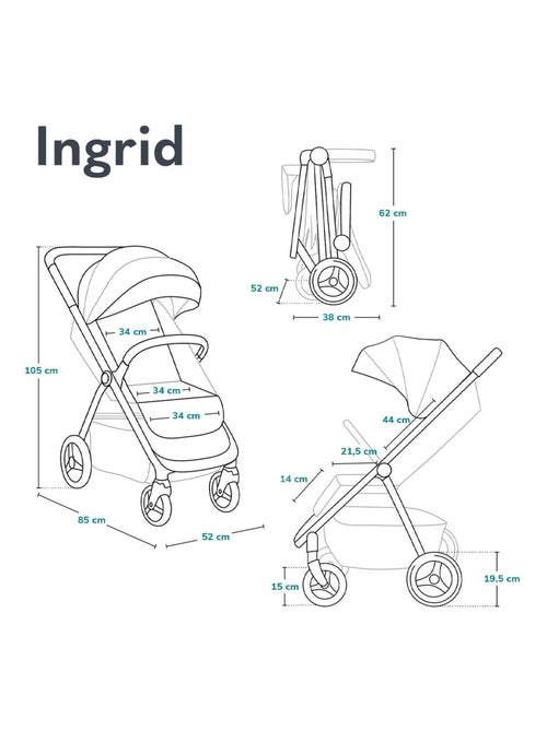 Passeggino compatto LIONELO Ingrid - Sospensione - Fino a 22 kg - Leggero e pieghevole - Kiabi