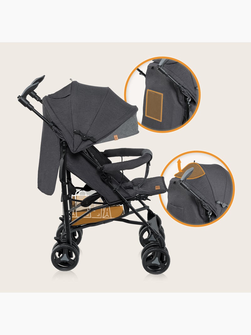 Passeggino compatto LIONELO Irma - 6-36 mesi - Zanzariera inclusa - Leggero - Ammortizzatori anterio Grigio scuro - Kiabi