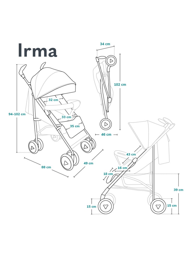 Passeggino compatto LIONELO Irma - 6-36 mesi - Zanzariera inclusa - Leggero - Ammortizzatori anterio Grigio scuro - Kiabi