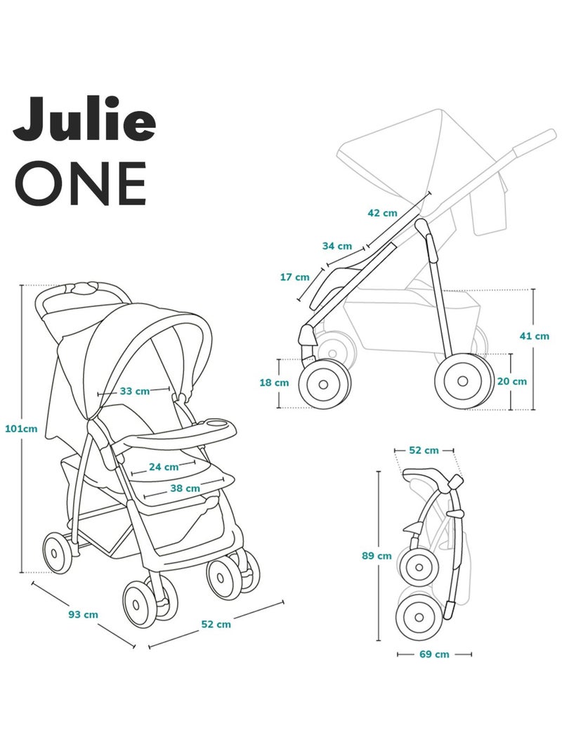 Passeggino compatto LIONELO Julie One - Fino a 22 kg - Leggero e pieghevole - Accessori Grigio nero - Kiabi