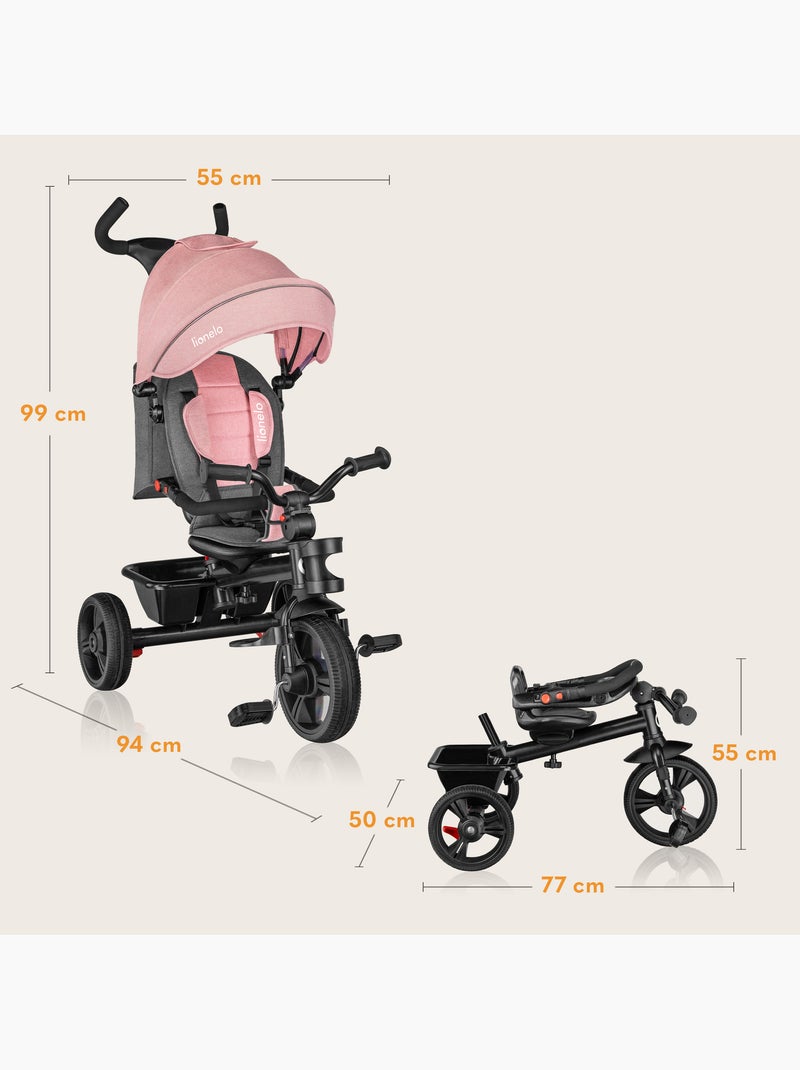 Passeggino e triciclo LIONELO Haari - Fino a 25 kg - Seduta reversibile - Cestino e borsa inclusi Rosa - Kiabi