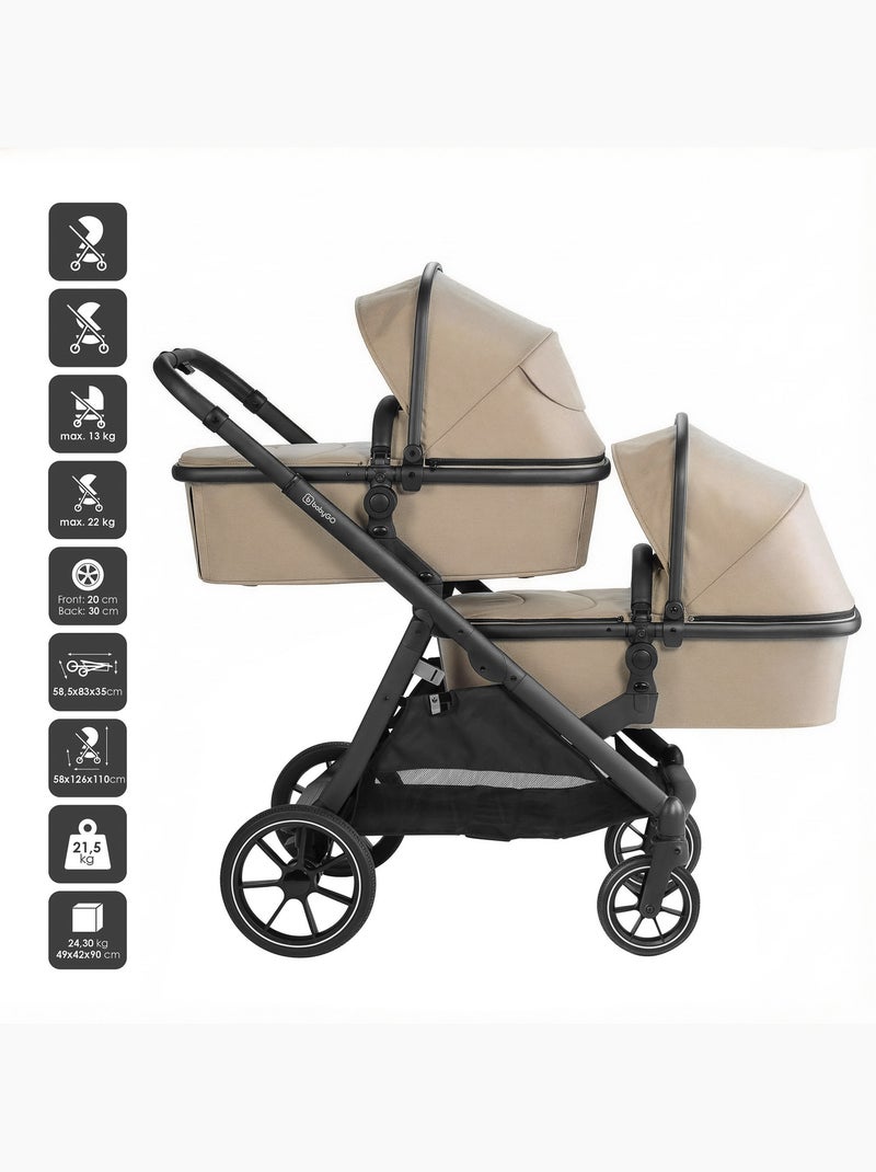 Passeggino gemellare 2in1 Duo, adatto anche come passeggino per fratelli – babyGo Beige - Kiabi