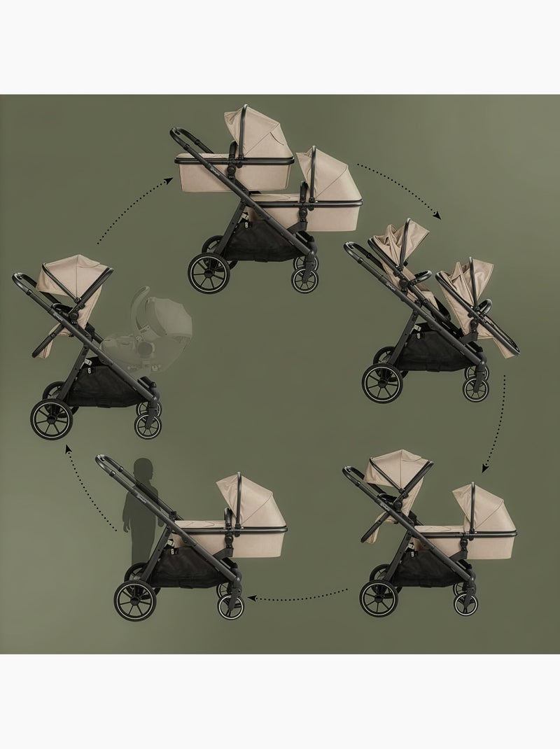 Passeggino gemellare 2in1 Duo, adatto anche come passeggino per fratelli – babyGo Beige - Kiabi