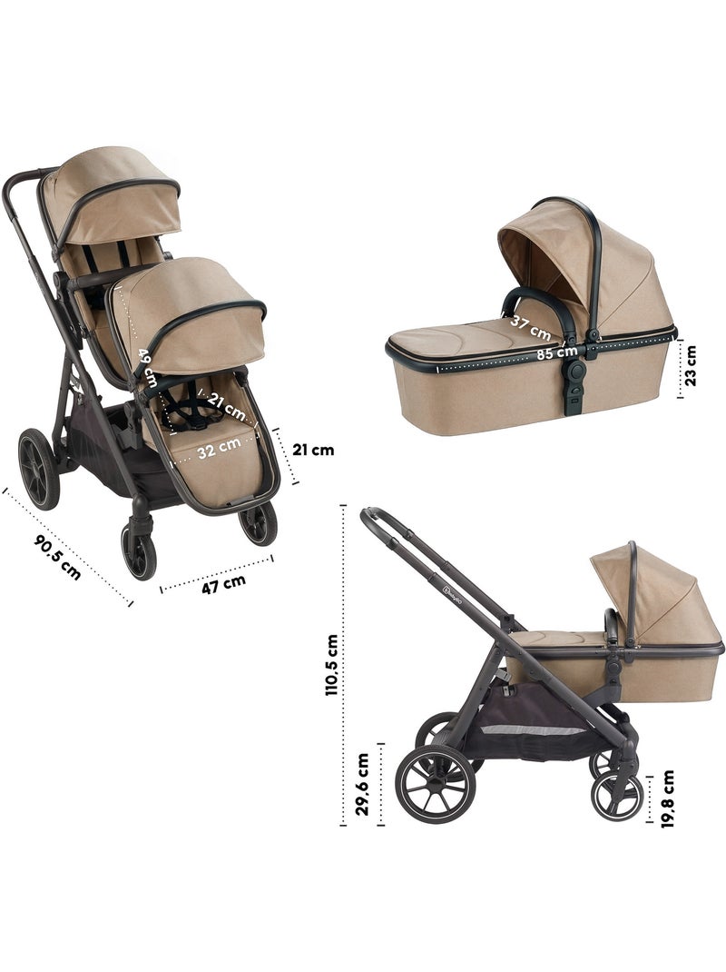 Passeggino gemellare 2in1 Duo, adatto anche come passeggino per fratelli – babyGo Beige - Kiabi