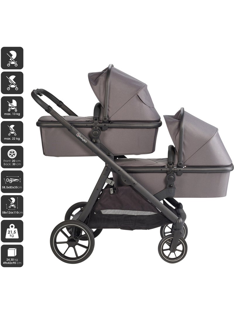 Passeggino gemellare 2in1 Duo, adatto anche come passeggino per fratelli – babyGo Grigio nero - Kiabi