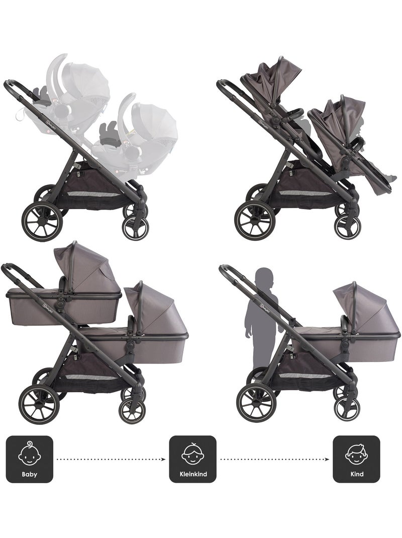 Passeggino gemellare 2in1 Duo, adatto anche come passeggino per fratelli – babyGo Grigio nero - Kiabi