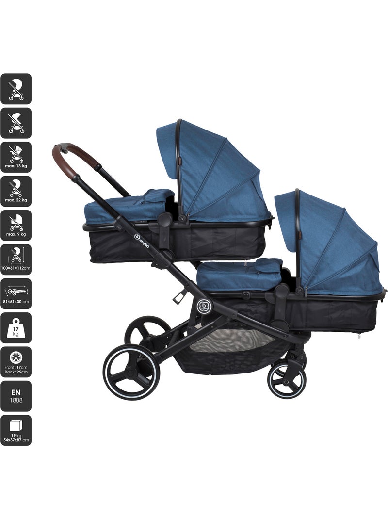 Passeggino gemellare 2in1 Twinner, adatto anche come passeggino per fratelli – babyGo Blu - Kiabi