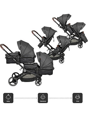 Passeggino gemellare 2in1 Twinner, adatto anche come passeggino per fratelli – babyGo
