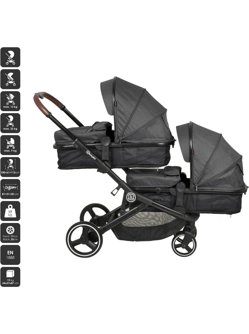 Passeggino gemellare 2in1 Twinner, adatto anche come passeggino per fratelli – babyGo Grigio - Kiabi