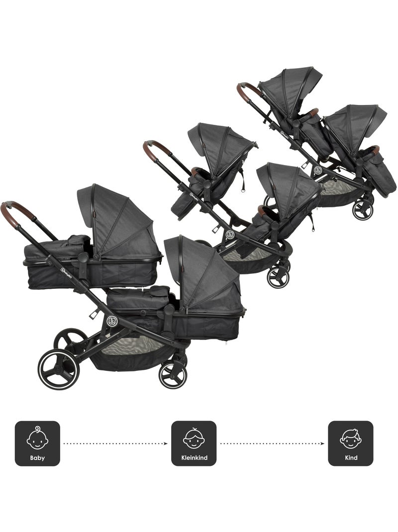 Passeggino gemellare 2in1 Twinner, adatto anche come passeggino per fratelli – babyGo Grigio - Kiabi