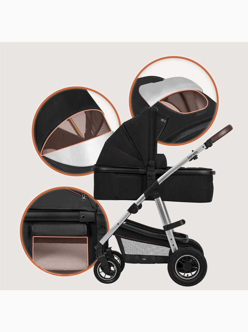 Passeggino LIONELO Amber 2 in 1 - Passeggino, navicella, borsa e accessori - Fino a 22 kg Nero Argentato - Kiabi