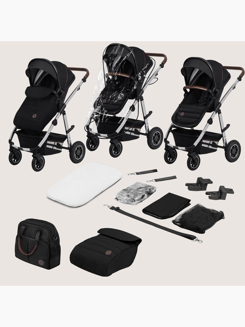 Passeggino LIONELO Amber 2 in 1 - Passeggino, navicella, borsa e accessori - Fino a 22 kg Nero Argentato - Kiabi