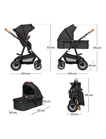 Passeggino LIONELO Amber 3 in 1 - 0-22 kg - Passeggino, navicella, seggiolino auto, borsa e accessor