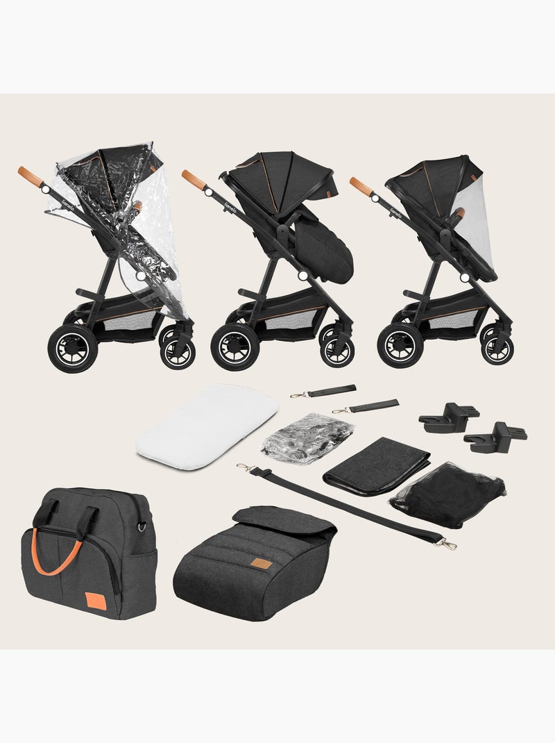 Passeggino LIONELO Amber 3 in 1 - 0-22 kg - Passeggino, navicella, seggiolino auto, borsa e accessor Grigio scuro - Kiabi