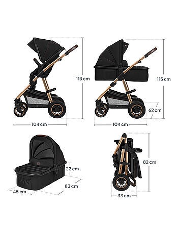 Passeggino LIONELO Amber 3 in 1 - 0-22 kg - Passeggino, navicella, seggiolino auto, borsa e accessor