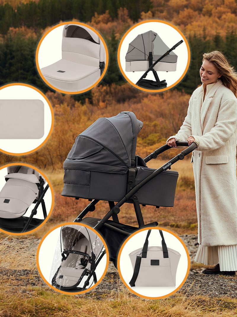 Passeggino LIONELO Amber Plus 3 in 1: passeggino, navicella, seggiolino auto, borsa e accessori Beige - Kiabi