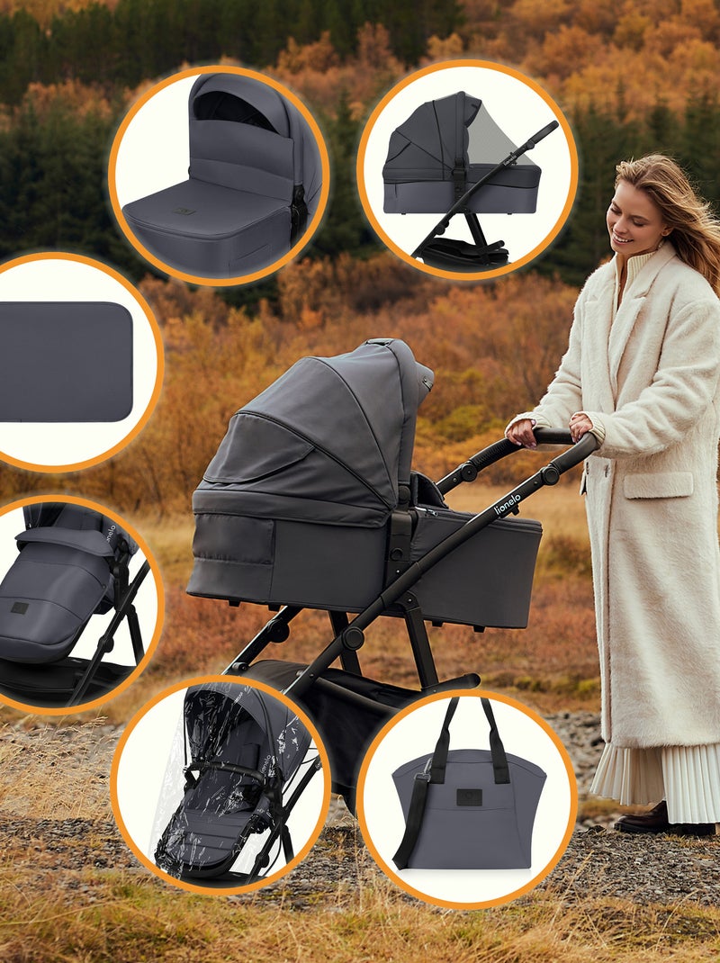 Passeggino LIONELO Amber Plus 3 in 1: passeggino, navicella, seggiolino auto, borsa e accessori Grigio - Kiabi