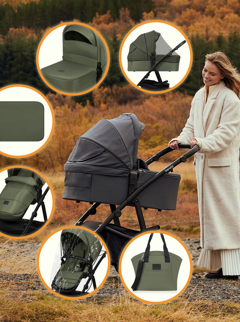 Passeggino LIONELO Amber Plus 3 in 1: passeggino, navicella, seggiolino auto, borsa e accessori Verde - Kiabi